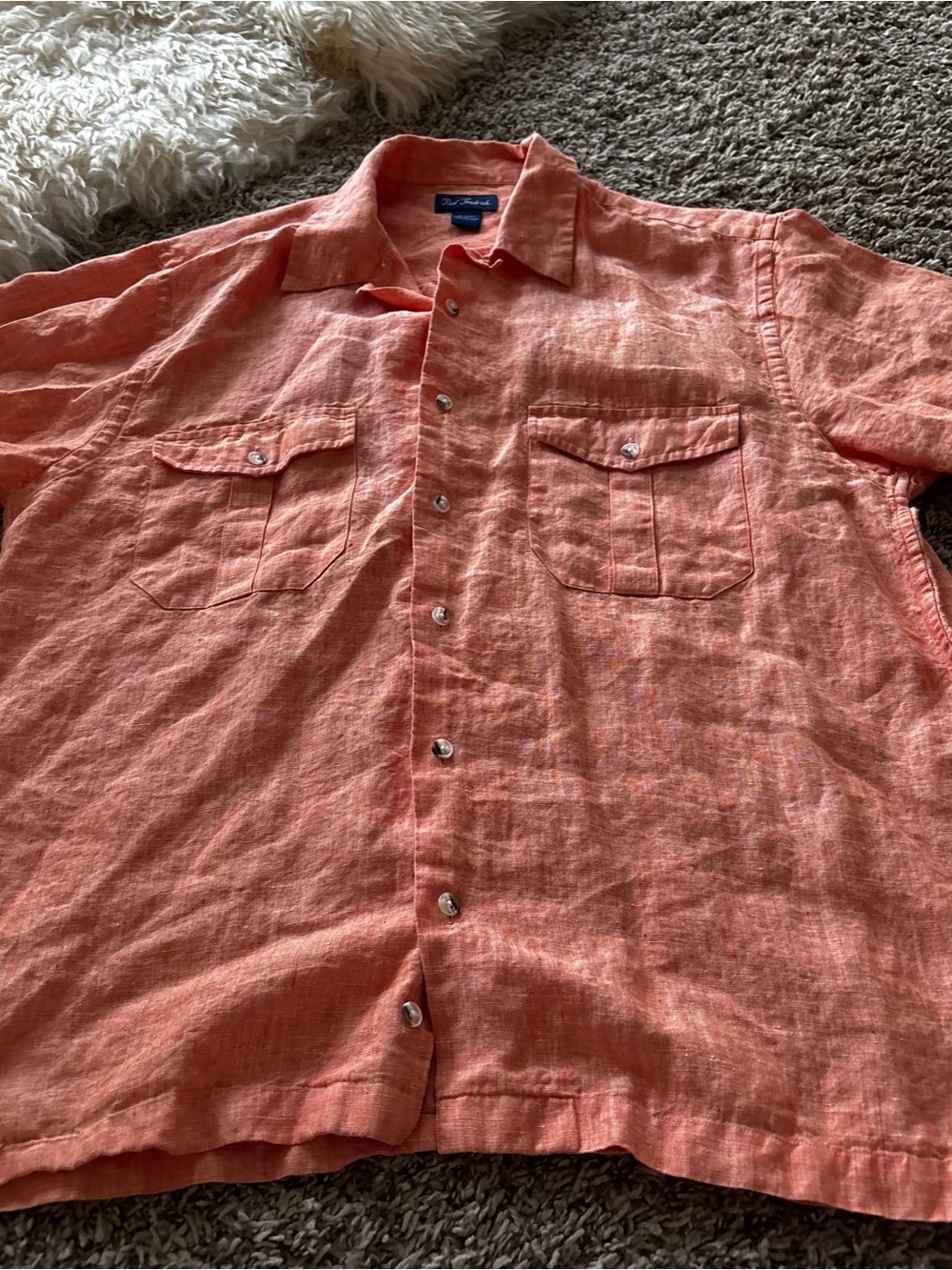 Paul Fredrick Coral Button-Down Linen Shirt europesm linen sz l mint